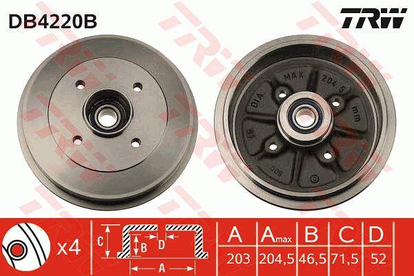TRW DB4220B Brake drum with wheel bearing, assy DB4220B: Buy near me in Poland at 2407.PL - Good price!