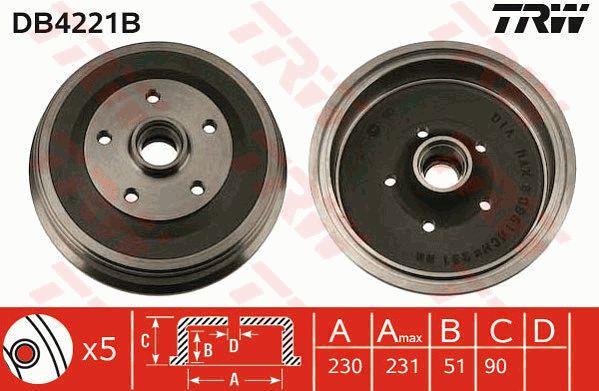 TRW DB4221B Brake drum with wheel bearing, assy DB4221B: Buy near me in Poland at 2407.PL - Good price!