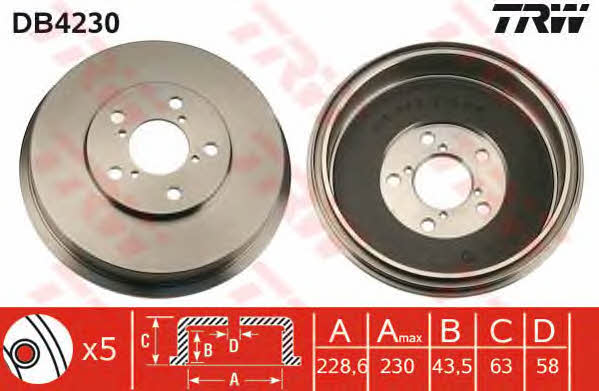 TRW DB4230 Rear brake drum DB4230: Buy near me at 2407.PL in Poland at an Affordable price!