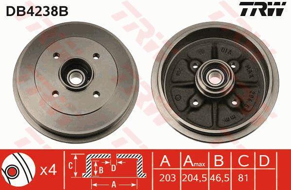 TRW DB4238B Brake drum with wheel bearing, assy DB4238B: Buy near me in Poland at 2407.PL - Good price!