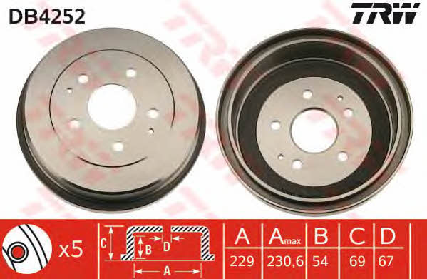 TRW DB4252 Rear brake drum DB4252: Buy near me in Poland at 2407.PL - Good price!