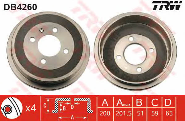 TRW DB4260 Rear brake drum DB4260: Buy near me in Poland at 2407.PL - Good price!