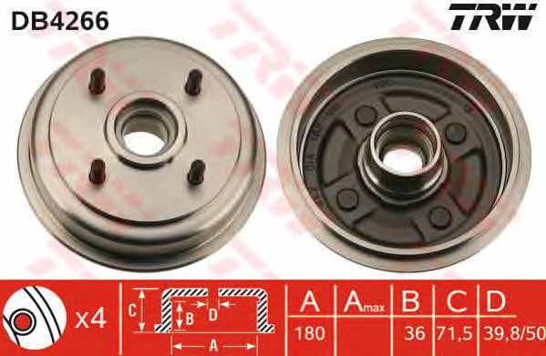 TRW DB4266 Rear brake drum DB4266: Buy near me at 2407.PL in Poland at an Affordable price!