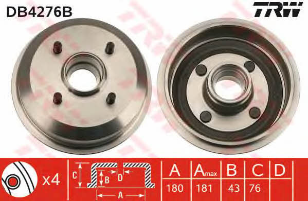 TRW DB4276B Brake drum with wheel bearing, assy DB4276B: Buy near me at 2407.PL in Poland at an Affordable price!