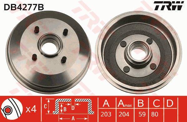 TRW DB4277B Brake drum with wheel bearing, assy DB4277B: Buy near me in Poland at 2407.PL - Good price!