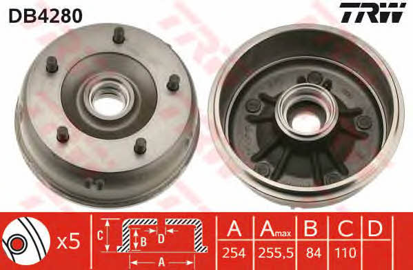 TRW DB4280 Rear brake drum DB4280: Buy near me in Poland at 2407.PL - Good price!