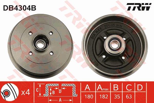 TRW DB4304B Brake drum with wheel bearing, assy DB4304B: Buy near me at 2407.PL in Poland at an Affordable price!
