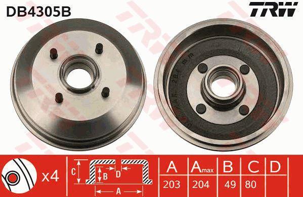 TRW DB4305B Brake drum with wheel bearing, assy DB4305B: Buy near me in Poland at 2407.PL - Good price!