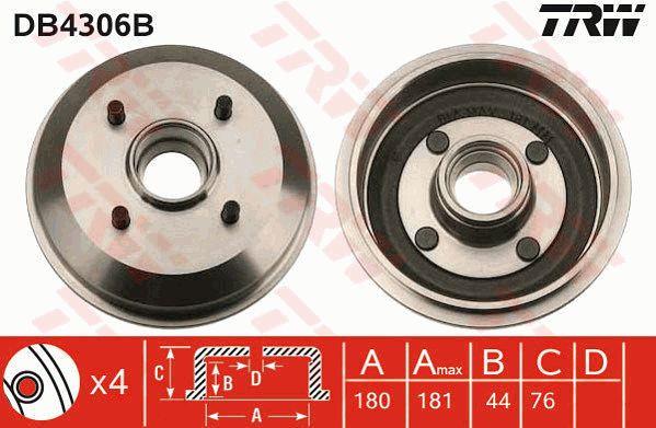 TRW DB4306B Brake drum with wheel bearing, assy DB4306B: Buy near me at 2407.PL in Poland at an Affordable price!