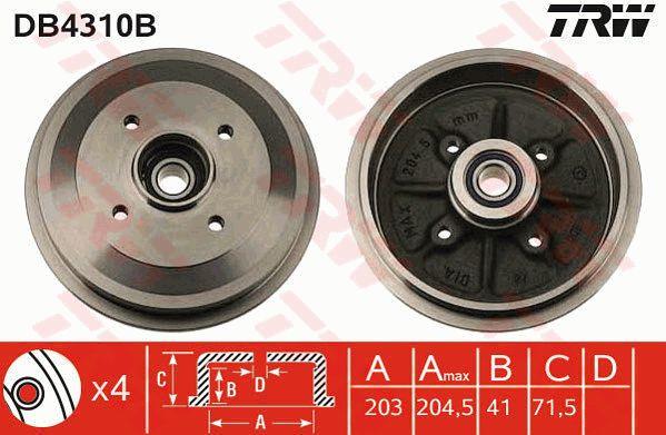 TRW DB4310B Brake drum with wheel bearing, assy DB4310B: Buy near me in Poland at 2407.PL - Good price!
