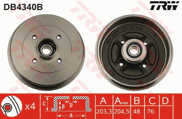 TRW DB4340B Brake drum with wheel bearing, assy DB4340B: Buy near me in Poland at 2407.PL - Good price!