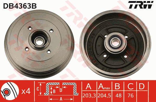 TRW DB4363B Bremstrommel und Radlager komplett DB4363B: Kaufen Sie zu einem guten Preis in Polen bei 2407.PL!