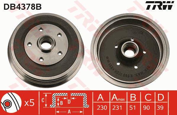 TRW DB4378B Brake drum with wheel bearing, assy DB4378B: Buy near me at 2407.PL in Poland at an Affordable price!