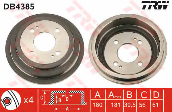 TRW DB4385 Rear brake drum DB4385: Buy near me in Poland at 2407.PL - Good price!