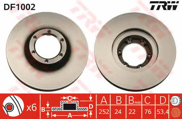 TRW DF1002 Front brake disc ventilated DF1002: Buy near me in Poland at 2407.PL - Good price!