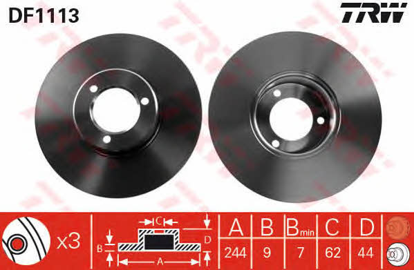 TRW DF1113 Тормозной диск передний невентилируемый DF1113: Отличная цена - Купить в Польше на 2407.PL!