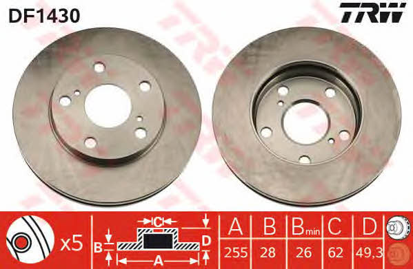 TRW DF1430 Front brake disc ventilated DF1430: Buy near me at 2407.PL in Poland at an Affordable price!