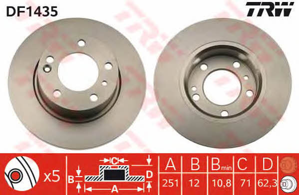 TRW DF1435 Rear brake disc, non-ventilated DF1435: Buy near me in Poland at 2407.PL - Good price!