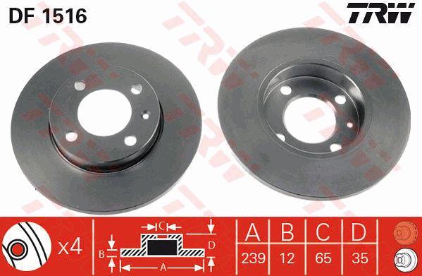 Unventilated front brake disc TRW DF1516