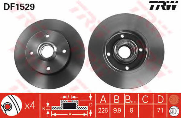 TRW DF1529 Rear brake disc, non-ventilated DF1529: Buy near me in Poland at 2407.PL - Good price!