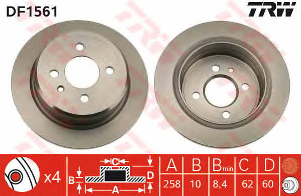 TRW DF1561 Rear brake disc, non-ventilated DF1561: Buy near me in Poland at 2407.PL - Good price!