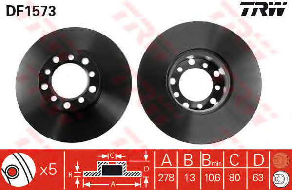 TRW DF1573 Тормозной диск передний невентилируемый DF1573: Купить в Польше - Отличная цена на 2407.PL!