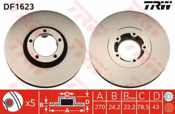 TRW DF1623 Front brake disc ventilated DF1623: Buy near me in Poland at 2407.PL - Good price!