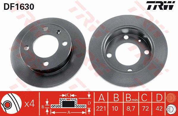 Unbelüftete Bremsscheibe vorne TRW DF1630