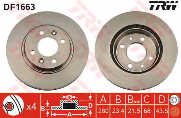 TRW DF1663 Front brake disc ventilated DF1663: Buy near me in Poland at 2407.PL - Good price!