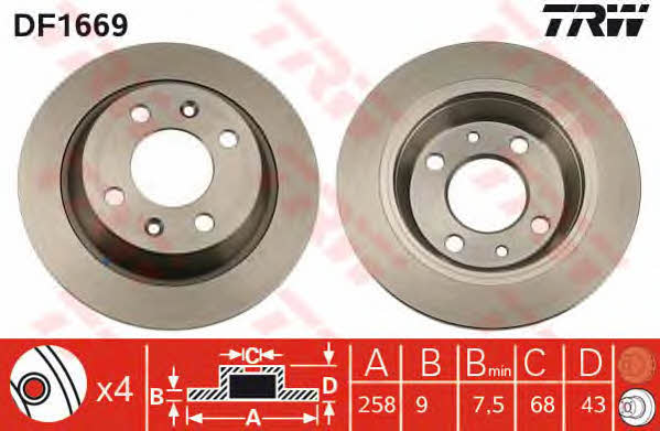 TRW DF1669 Rear brake disc, non-ventilated DF1669: Buy near me in Poland at 2407.PL - Good price!