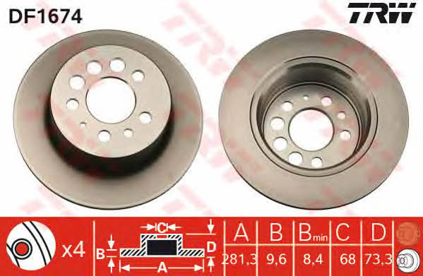 TRW DF1674 Rear brake disc, non-ventilated DF1674: Buy near me in Poland at 2407.PL - Good price!