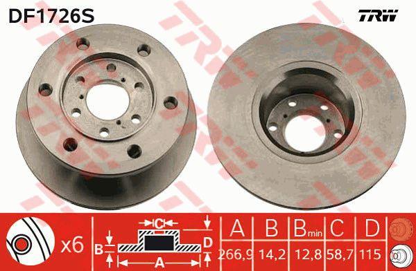 Unventilated front brake disc TRW DF1726S
