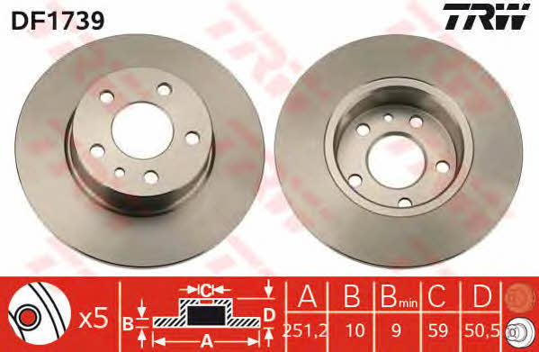 TRW DF1739 Rear brake disc, non-ventilated DF1739: Buy near me in Poland at 2407.PL - Good price!