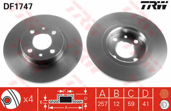 TRW DF1747 Unventilated front brake disc DF1747: Buy near me in Poland at 2407.PL - Good price!