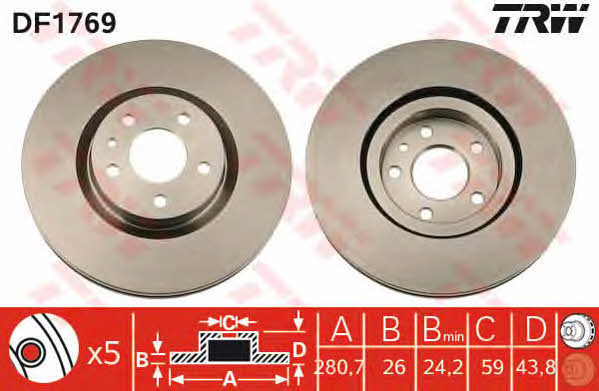 TRW DF1769 Front brake disc ventilated DF1769: Buy near me at 2407.PL in Poland at an Affordable price!