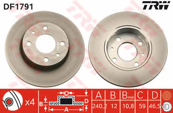 TRW DF1791 Unventilated front brake disc DF1791: Buy near me in Poland at 2407.PL - Good price!