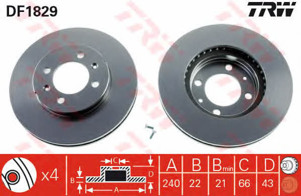 TRW DF1829 Front brake disc ventilated DF1829: Buy near me in Poland at 2407.PL - Good price!