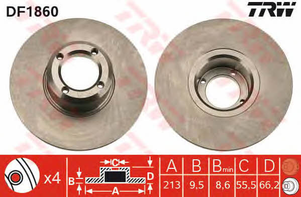 TRW DF1860 Unventilated front brake disc DF1860: Buy near me in Poland at 2407.PL - Good price!