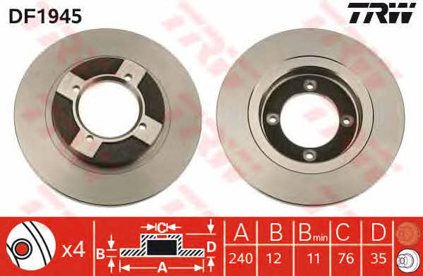 TRW DF1945 Unventilated front brake disc DF1945: Buy near me at 2407.PL in Poland at an Affordable price!