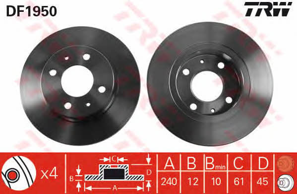 TRW DF1950 Unventilated front brake disc DF1950: Buy near me at 2407.PL in Poland at an Affordable price!