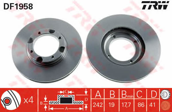 TRW DF1958 Front brake disc ventilated DF1958: Buy near me at 2407.PL in Poland at an Affordable price!