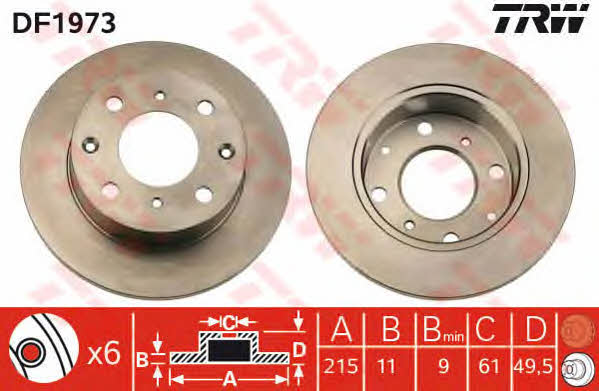 TRW DF1973 Unventilated front brake disc DF1973: Buy near me in Poland at 2407.PL - Good price!