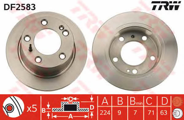 TRW DF2583 Rear brake disc, non-ventilated DF2583: Buy near me in Poland at 2407.PL - Good price!