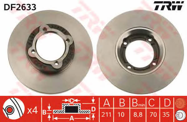 TRW DF2633 Unventilated front brake disc DF2633: Buy near me in Poland at 2407.PL - Good price!