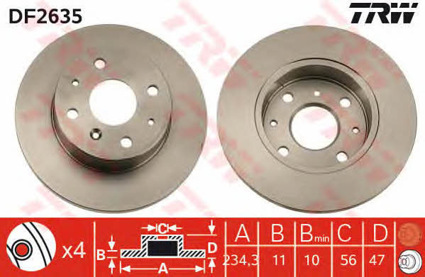 TRW DF2635 Unventilated front brake disc DF2635: Buy near me in Poland at 2407.PL - Good price!