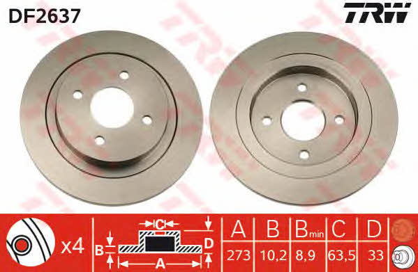 TRW DF2637 Rear brake disc, non-ventilated DF2637: Buy near me in Poland at 2407.PL - Good price!