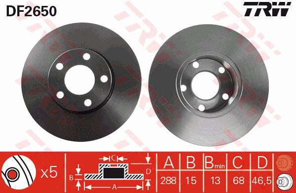 Unventilated front brake disc TRW DF2650