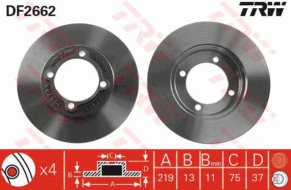 Unventilated front brake disc TRW DF2662