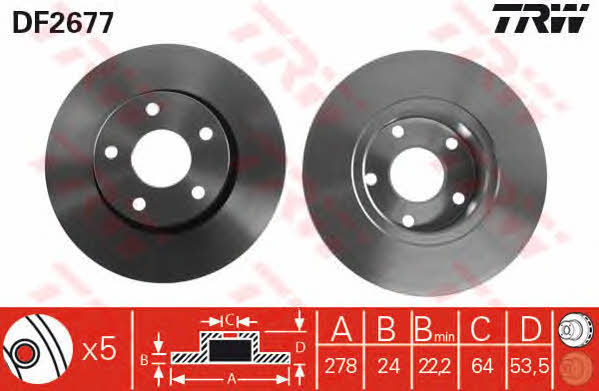 TRW DF2677 Front brake disc ventilated DF2677: Buy near me in Poland at 2407.PL - Good price!
