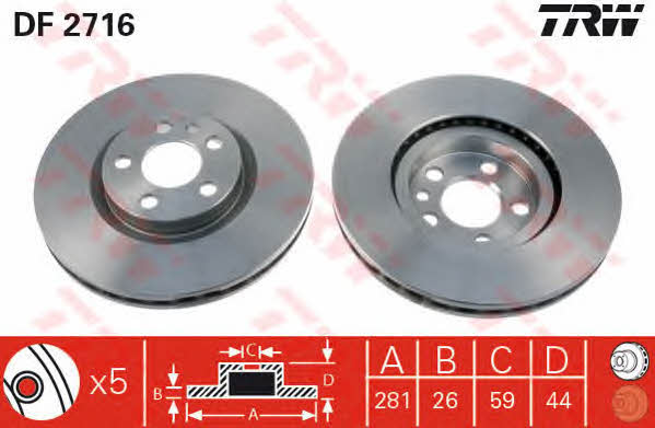 TRW DF2716 Front brake disc ventilated DF2716: Buy near me in Poland at 2407.PL - Good price!